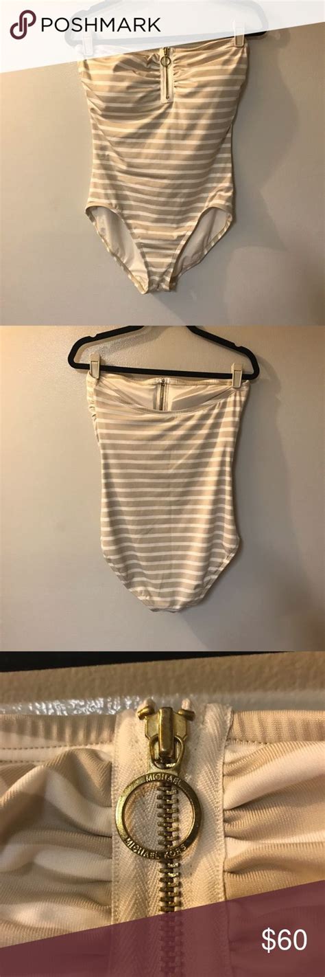 michael michael kors striped strapless one piece swimsuit
